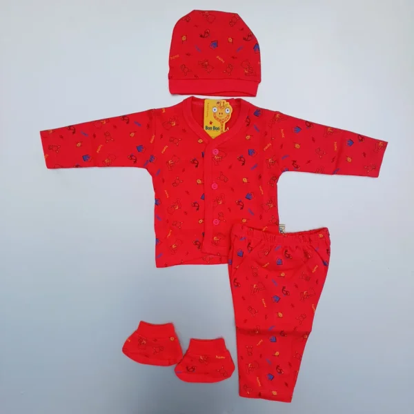 Red Cotton Full Sleeve Printed Fully Regular Wear Tee Pyjama Cap Socks