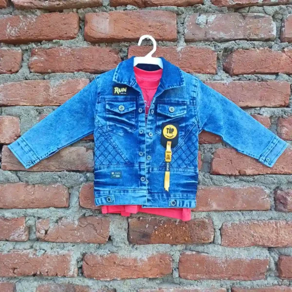 Red Hoody Half Sleeves Cotton T-Shirt with Denim Blue Jeans Jacket Pant7