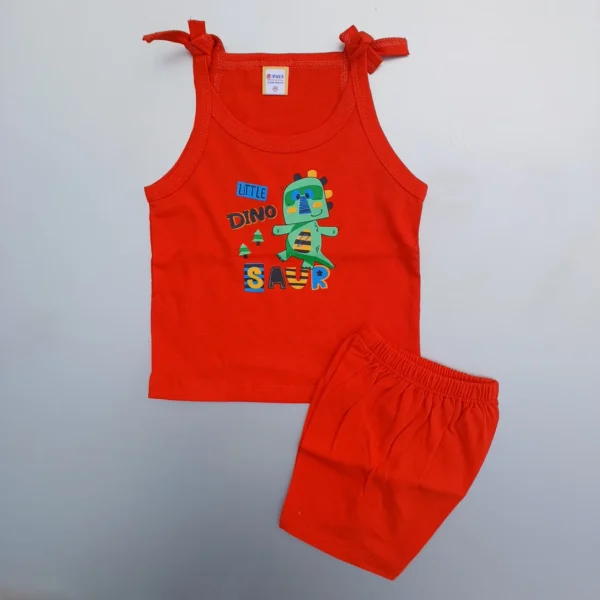 Red Tie Knot Sleeveless Top and Short Baba Suit Hosiery Fabric Baby Wear