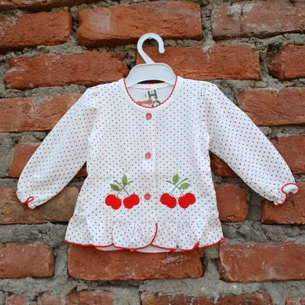 Round Zig Zag Neck Cherry Embroidery White Red Print Frock And Pyjama1