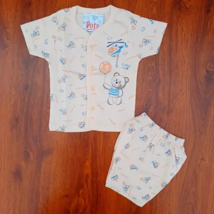 Soft Cotton Infant Casual Teddybear Helicopter Printed Cream Yellow