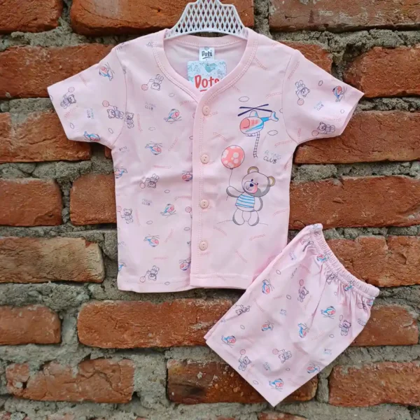 Soft Cotton Infant Casual Teddybear Helicopter Printed Daily Wear Light Pink