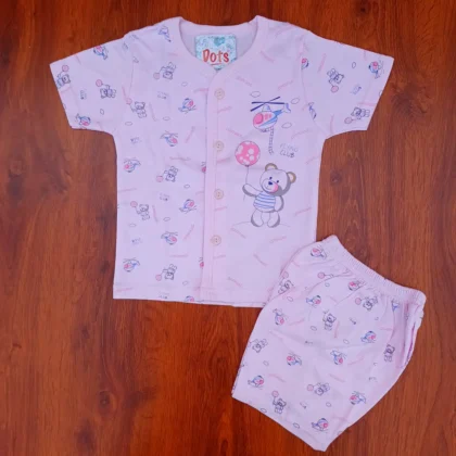 Soft Cotton Infant Casual Teddybear Helicopter Printed Daily Wear Pink