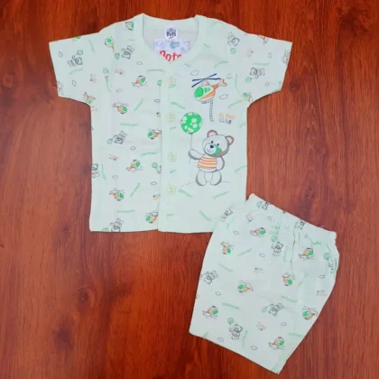 Soft Cotton Infant Casual Teddybear Helicopter Printed Honey Dew Color