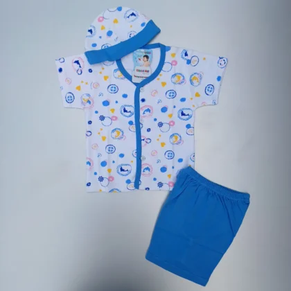 Soft Cotton V Neck Fully Printed Half T Shirt With Half Pant and Cap