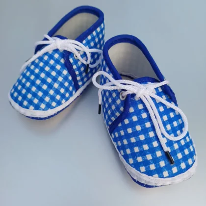 Unisex Blue & White Square Printed Booties for New Ones-CJ