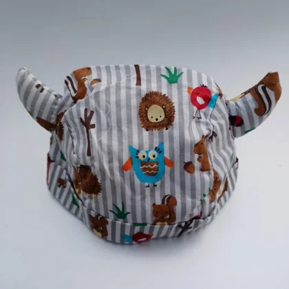 Unisex Cotton Horn-Lace With Grey & White Lining With Animals Printed Caps Summer Cap -Hats For Infants