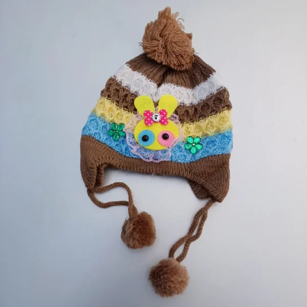 Unisex Woolen Kintted With Dimgrey With 3 Different Colors Winter Cap For Baby upto 1 year -1pc