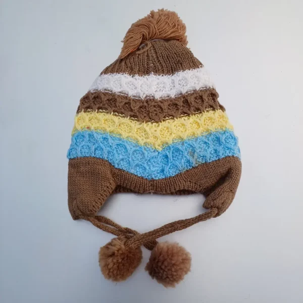 Unisex Woolen Kintted With Dimgrey With 3 Different Colors Winter Cap For Baby upto 1 year1 -1pc