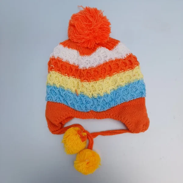 Unisex Woolen Kintted With Orange With 3 Different Colors Winter Cap For Baby upto 1 year 1-1pc