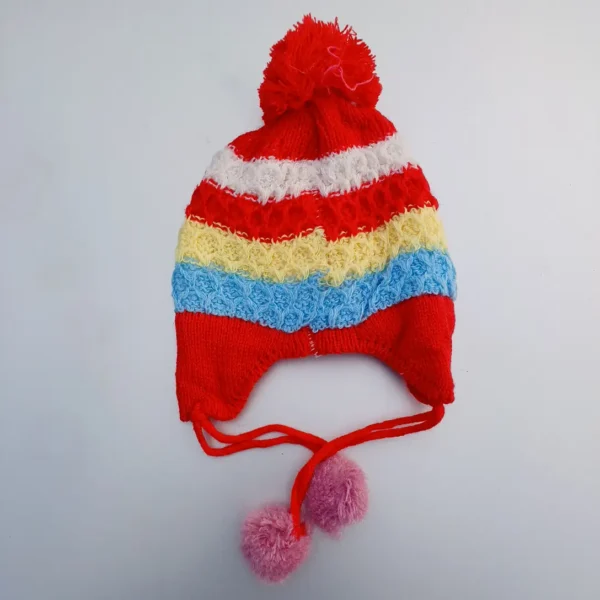 Unisex Woolen Kintted With Red and 3 Different Colors Winter Cap For Baby upto 1 year -1pc