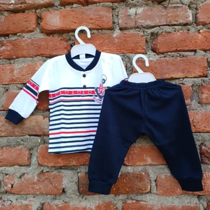 White Navy Thick Line Ocean Sailing Print Round Neck With Dual Bottom