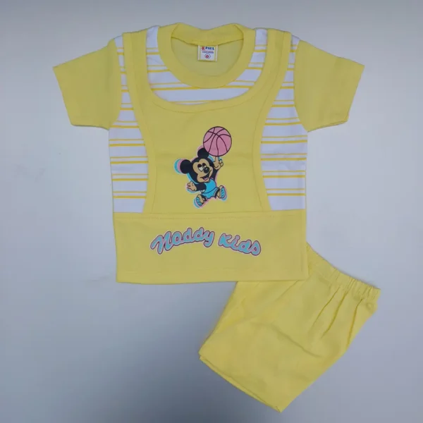 Yellow Color Double Layered Micky Mouse Print T-Shirt With Pant