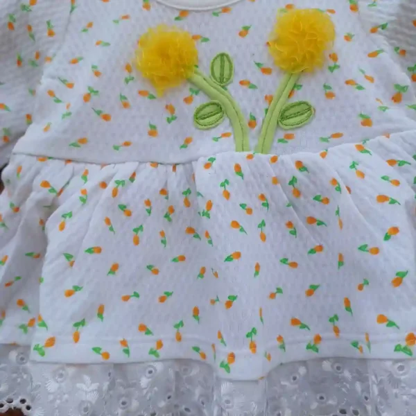 Yellow Flower Printed Pure Cotton Girls Casual Frock And Long Pyjama2