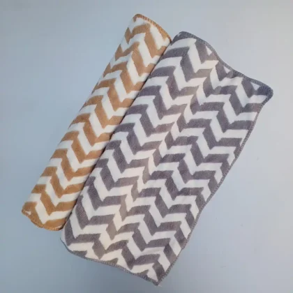 Zig Zag Bicolour Soft Peanut and Grey color Soft Baby Bath Luxury Towel-Set of 2-(56cmx37cm)2