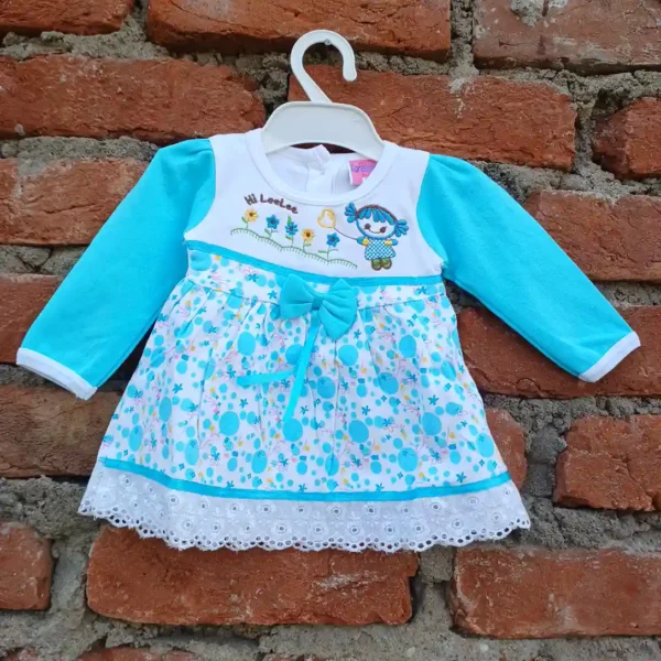 baby-girl-cotton-aqua-color-full-embroidered-and-printed-frock-pyjama1
