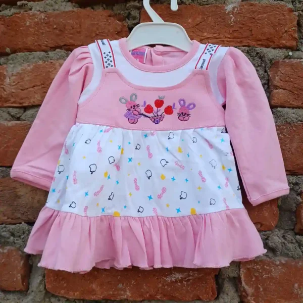 baby-girl-cotton-pink-color-embroidered-frock-with-pyjama1