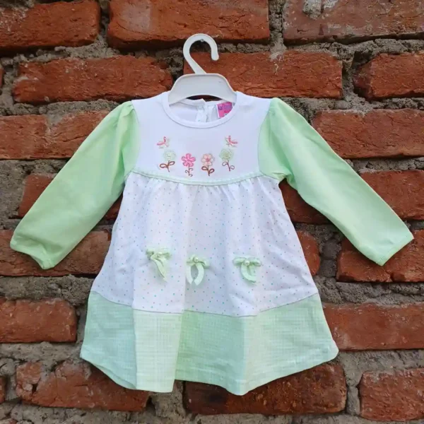 mint-soft-stretchable-flower-embroidery-dot-print-frock-and-pyjama1
