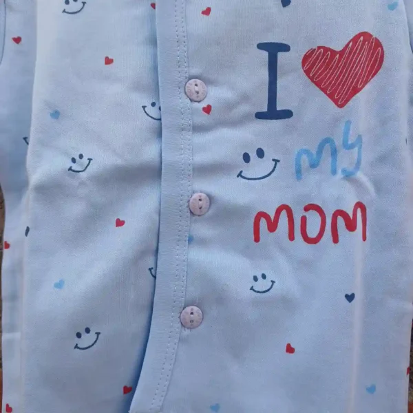 Blue Cotton Popcorn Printed Full Sleeves T-Shirt and Long Pyjama - Image 3
