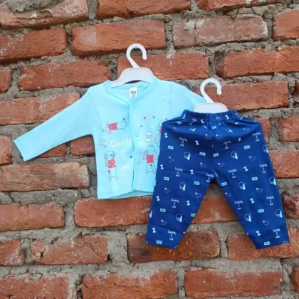 Blue Cotton Printed Full Sleeves T-Shirt and Long Pyjama