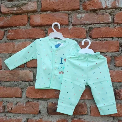 Cotton Popcorn Printed AquaMarine Full Sleeves T-Shirt and Long Pyjama