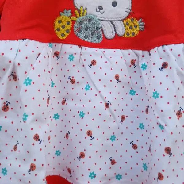 Girl Red Color Cat Embroidered White Print Full Sleeve Top Pyjama Soft Cotton3