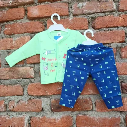 Light Green Cotton Printed Full Sleeves Tshirt and Long Pyjama