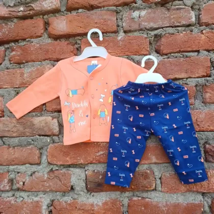 Orange Cotton Printed Full Sleeves T-Shirt and Long Pyjama