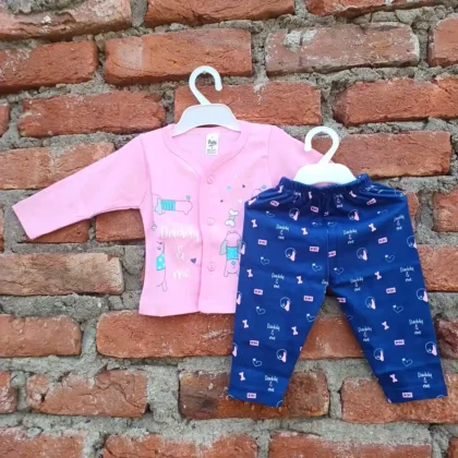 Pink Cotton Printed Full Sleeves Tshirt and Long Pyjama