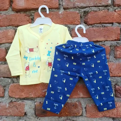 Yellow Cotton Printed Full Sleeves Tshirt and Long Pyjama