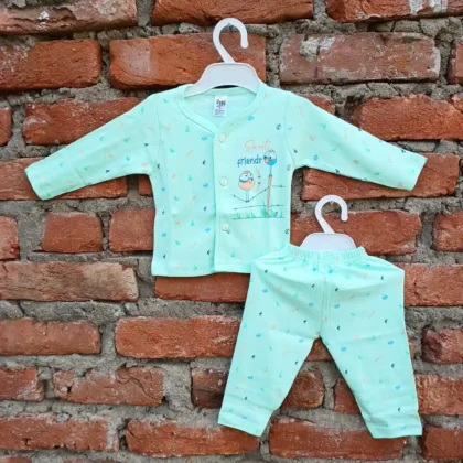 Aquamarine Color Cotton Printed Full Sleeves T-shirt and Long Pyjama