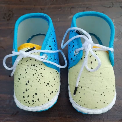 Baby Unisex Cream-Blue Prints Color Booties3