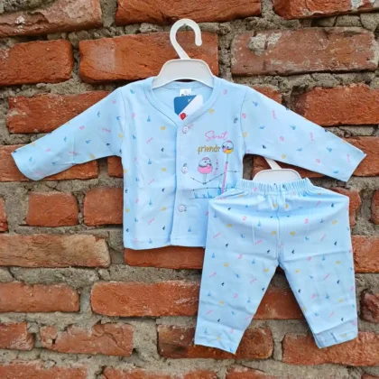 Blue Color Cotton Printed Full Sleeves T-shirt and Long Pyjama
