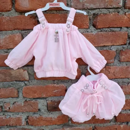 Girl Stretchable Floral Pink Top and Shorts
