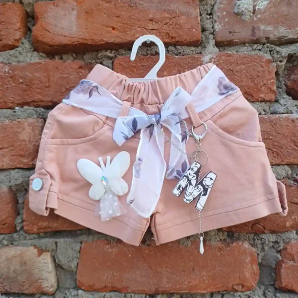 Girl Stretchable Floral White Top and Peach Shorts