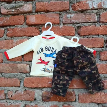 Half Sleeve Cream Color Printed Shirt With Camouflage Pyjama