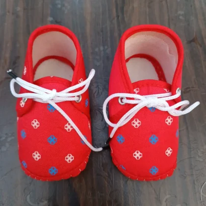 Red Color Polka Color Printed Booties-CJ