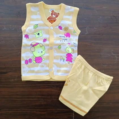 New Born Apricot Color Cotton Sleeveless T-Shirt with Half Pant Jhabla