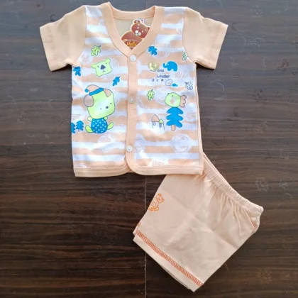 New Born Cotton Half Sleeves T Shirt With Half Pant Jhabla Orange Color