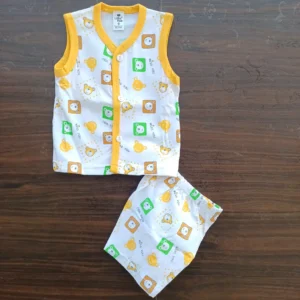 New Born Dark Yellow Printed Sleeveless Cotton Fully Comfortable Hosiery1