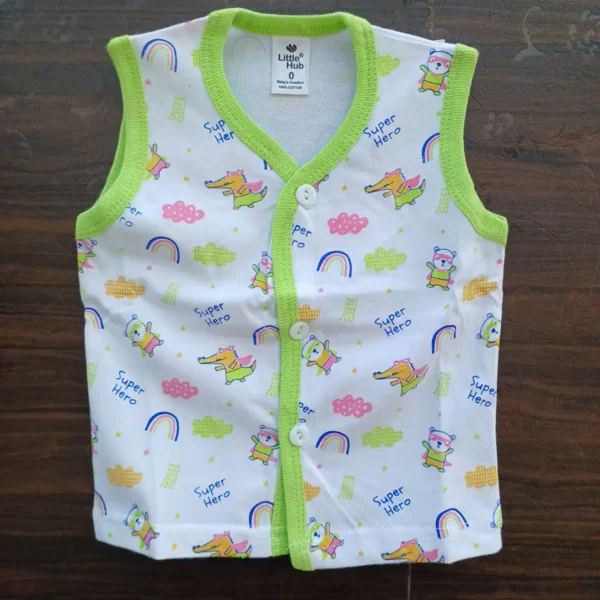 New Born Green Pink Color Printed Sleeveless T-Shirt and Pant