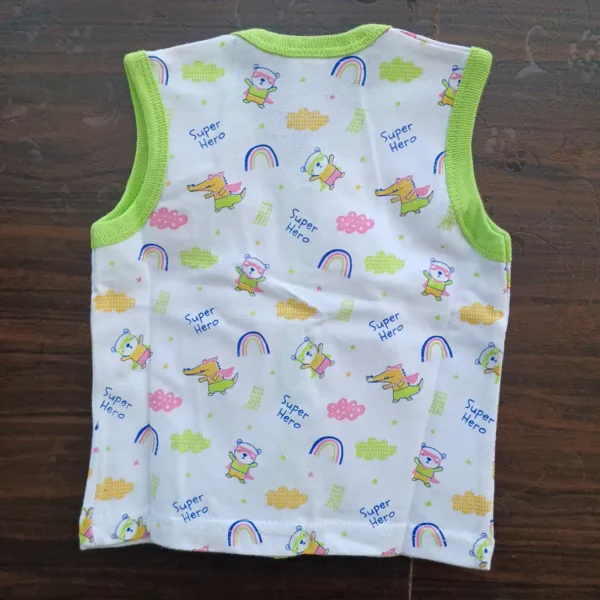 New Born Green Pink Color Printed Sleeveless T-Shirt and Pant