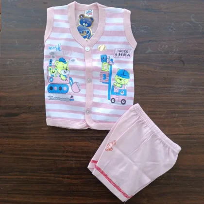 New Born Pink Color Cotton Sleeveless T-Shirt with Half Pant Jhabla