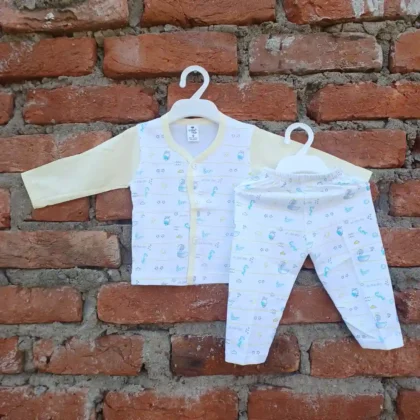 New Born White Light Yellow Soft Print Cotton T-shirt and Pyjama1