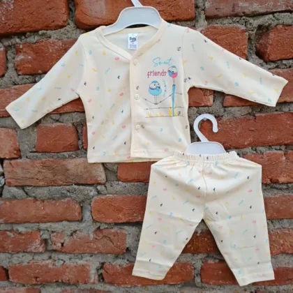 Peach Color Cotton Printed Full Sleeves T-shirt and Long Pyjama