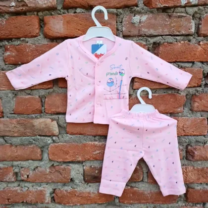 Pink Cotton Printed Full Sleeves T-shirt and Long Pyjama