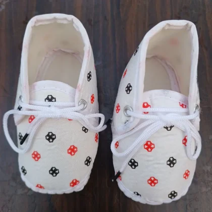 White Color Polka Color Printed Booties-CJ