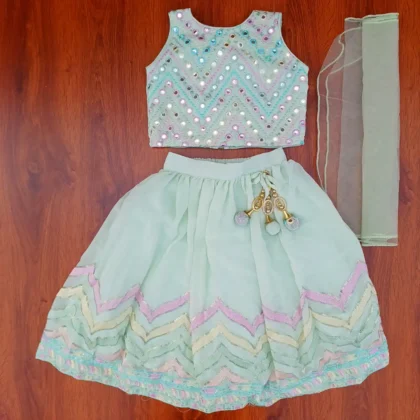 Baby Girl Light Green Color Sleeveless Printed Lehenga