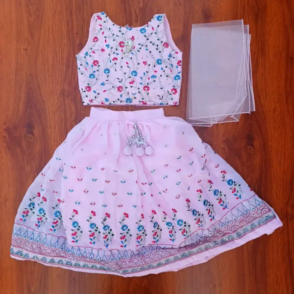 Baby Girl Pink Color Sleeveless Printed Lehenga