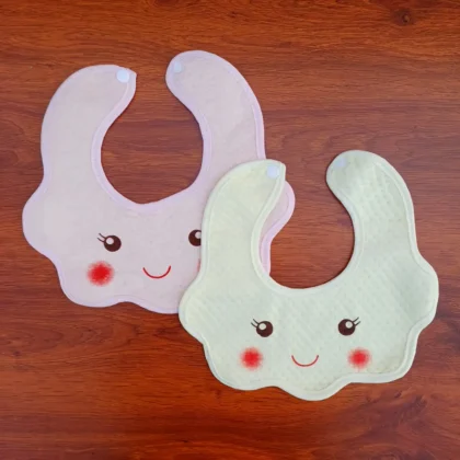 Double Layered Light Pink Yellow Waterproof One Side Baby Bibs Set of 1